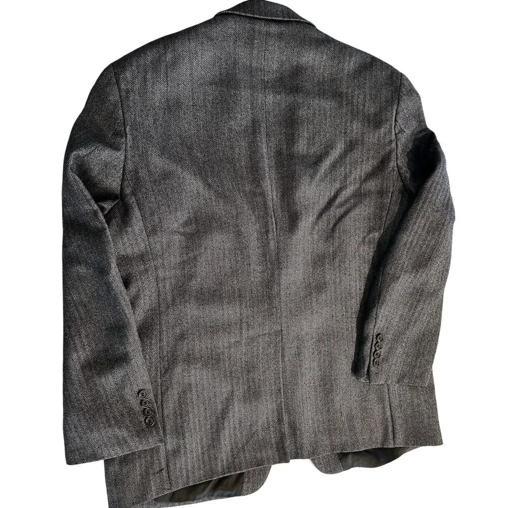 Lauren Ralph Lauren Mens Wool Blazer 46R Grey Herringbone Mens Sportcoat Preppy